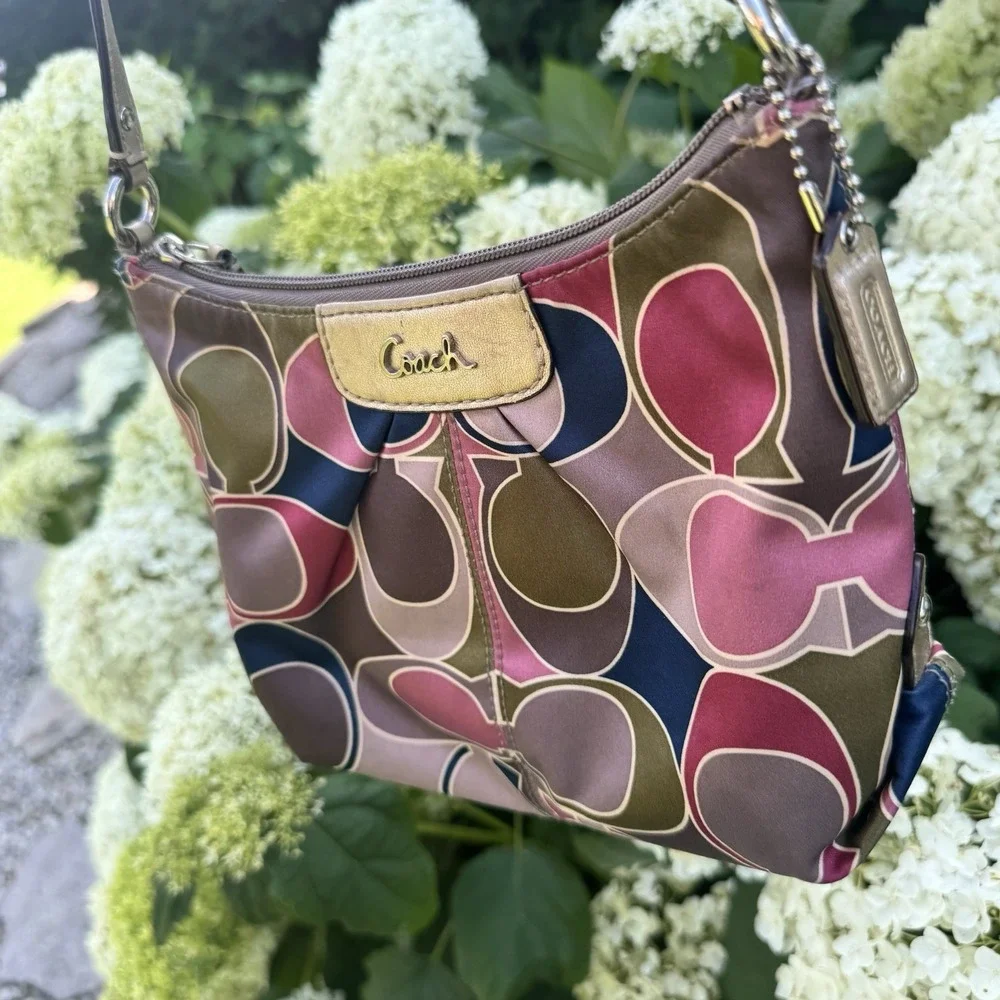 Coach Multicolor Logo Zip Crossbody Bag Detachable Strap Silver Hardware